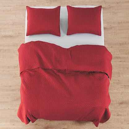 Levtex Home Cross Stitch Reversible Twin Bedspread Set (84x104in) with 1 Pillow Sham (26x20in) - Stitch Texture - Chile Red - Cotton Twin Size Bedspread Set - Lightweight, Soft, Pre-Washed