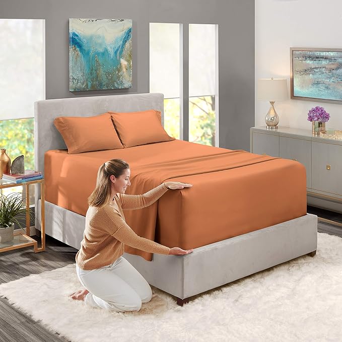 Nestl Twin XL Size Sheet Set, 4 Piece Extra Deep Pocket (18-24 inches), Microfiber, Hotel Luxury, Soft, Breathable, Wrinkle-Free, Easy to Care, Rust