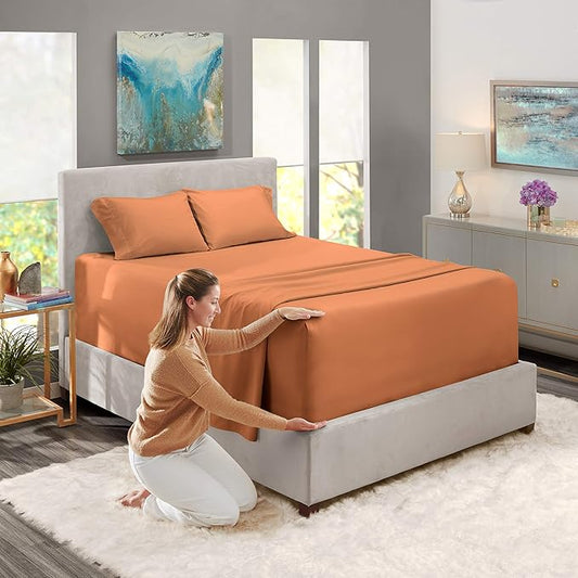 Nestl Twin XL Size Sheet Set, 4 Piece Extra Deep Pocket (18-24 inches), Microfiber, Hotel Luxury, Soft, Breathable, Wrinkle-Free, Easy to Care, Rust