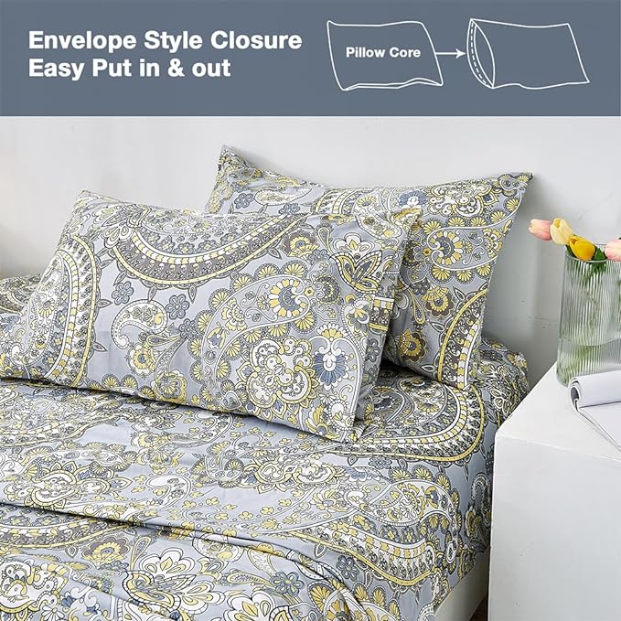 JSD Paisley Sheet Set Full Size, 4 Piece Retro Pattern Microfiber Bedding Sheets Extra Deep Pocket