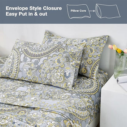 JSD Paisley Sheet Set Full Size, 4 Piece Retro Pattern Microfiber Bedding Sheets Extra Deep Pocket
