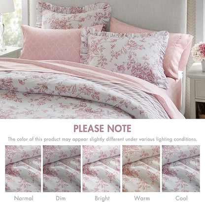 Madison Park Essentials Adele Pink Floral Queen Size Comforter Set – Vintage Bed in a Bag with Sheets, Reversible Ruffle Bedding, Elegant Gift for Her