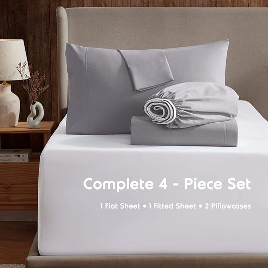 Nestl Queen Sheet Set - Luxury 1800 Ultra-Soft Microfiber Bed Sheets - Double Brushed - Deep Pockets - Easy Fit - 4 Piece Set - Bedding Sheets & Pillowcases (Queen, Grey Lavender)