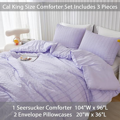 AveLom Lavender Purple Seersucker Comforter Set, California King, 104x96, 3 Pieces