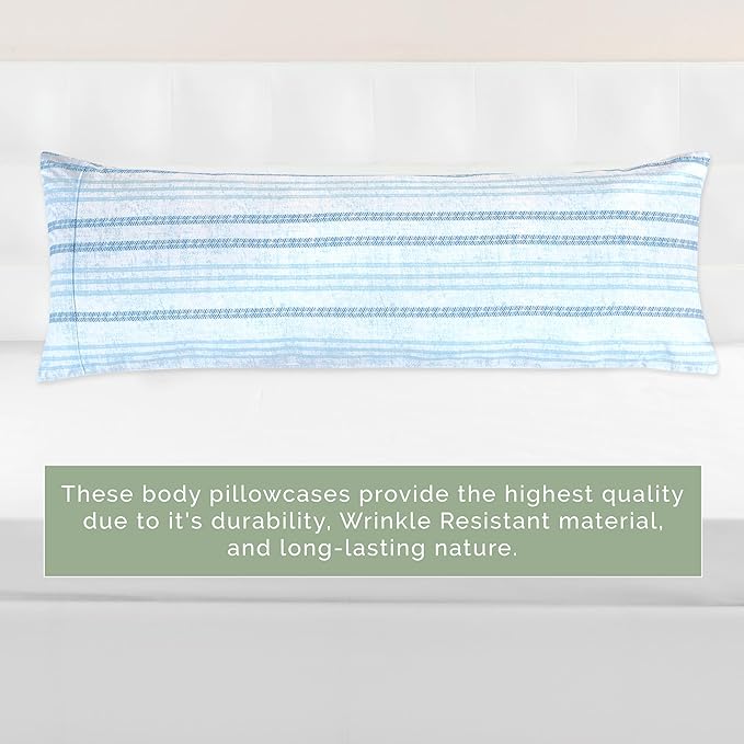 Elegant Comfort Ultra Soft 1-Piece Set Striped Print Pillowcases - 1500 Premium Hotel Quality Microfiber, Soft and Smooth Hidden Zipper Closure 1-Piece Pillow Covers - Body Pillowcase, Traci Aqua
