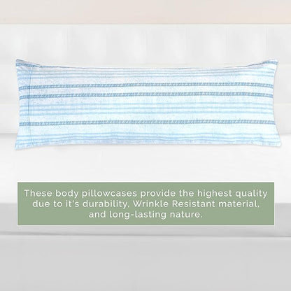 Elegant Comfort Ultra Soft 1-Piece Set Striped Print Pillowcases - 1500 Premium Hotel Quality Microfiber, Soft and Smooth Hidden Zipper Closure 1-Piece Pillow Covers - Body Pillowcase, Traci Aqua