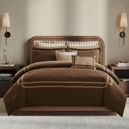 Wonderful Queen Comforter Set Hotel Style 8-Piece Luxury Bedding Set Hydro-Brushed Modern Lightweight Comforter with Matching Fitted Sheet,Flat Sheet,Pillow Sham,Decorative Pillows for All Season