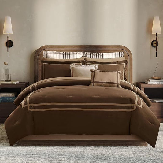 Wonderful Queen Comforter Set Hotel Style 8-Piece Luxury Bedding Set Hydro-Brushed Modern Lightweight Comforter with Matching Fitted Sheet,Flat Sheet,Pillow Sham,Decorative Pillows for All Season
