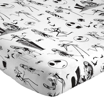 Jay Franco Kids Sheet Set with Fitted, Flat Sheets & Pillow Cover - Ultra-Soft Bedding with Pillowcase for Room Decor, White - Nightmare Before Christmas, 4 Piece Queen