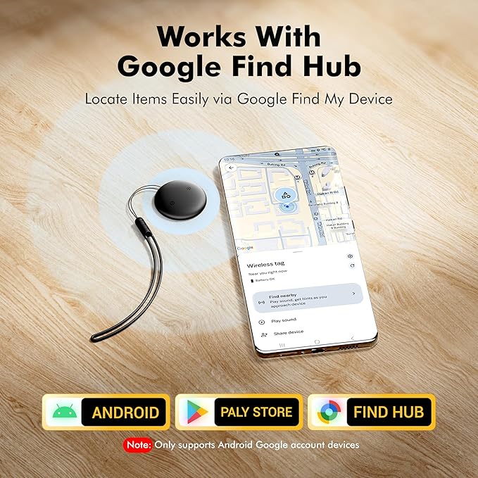 Bluetooth Tracker 4-Pack Smart Tag for Android & Samsung | IP66 Waterproof,100db, Item Finder for Keys, Wallet, Luggage. Works with Google Find Hub(White)