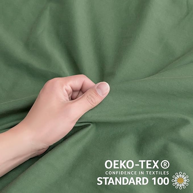 JELLYMONI Cotton Duvet Cover Oversized King Size - Green Comforter Cover with Button 100% Washed Cotton 3PCS Breathable Soft Solid Bedding Set Duvet Cover 120×98in & 2 Pillowcases (NO Comforter)