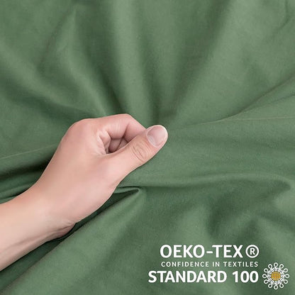 JELLYMONI Cotton Duvet Cover Oversized King Size - Green Comforter Cover with Button 100% Washed Cotton 3PCS Breathable Soft Solid Bedding Set Duvet Cover 120×98in & 2 Pillowcases (NO Comforter)