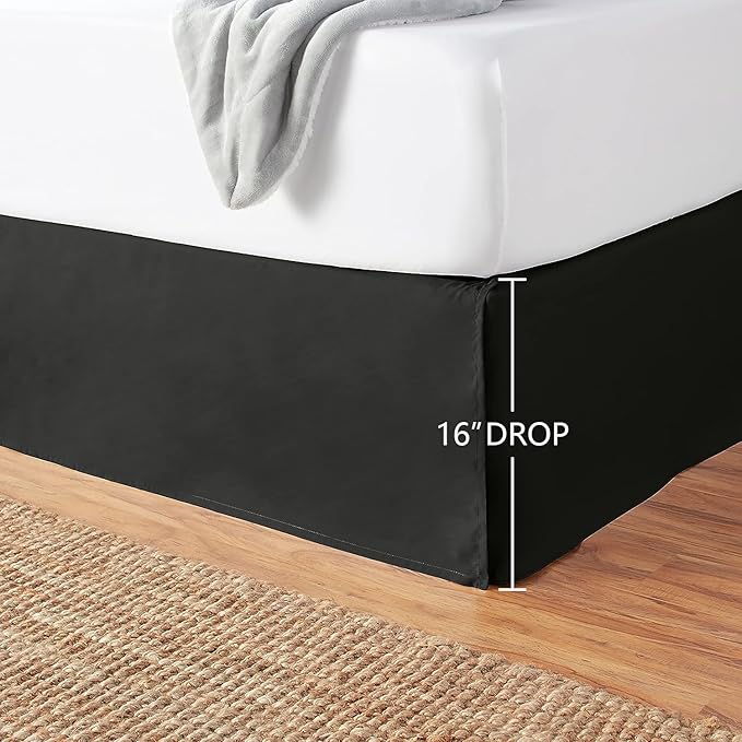 Amazon Basics Lightweight Pleated Bed Skirt, Machine Washable, Wrinkle and Fade Resistant, Queen, Black