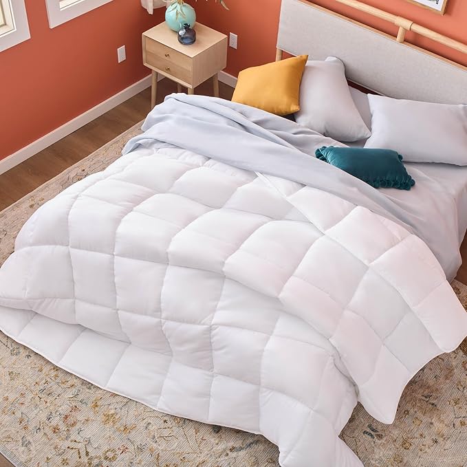 Linenspa White Down Alternative Comforter and Duvet Insert, for Twin Size Bed – All-Season Comforter with Box Stitch and 8 Duvet Loops – Bedding for Kids, Teens, and Adults