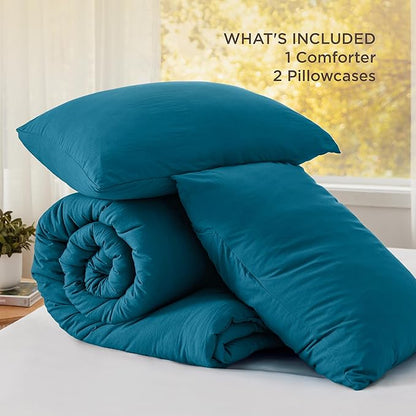 Bedsure Full Comforter Set, Teal Soft Prewashed Bedding for All Seasons, 3 Pieces GentleSoft™ Bed Set, 1 Lightweight Comforter (82"x86") and 2 Pillowcases (20"x26")