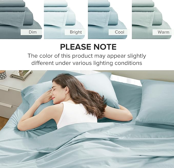Comfort Spaces 100% Cotton Sheets Full, Breathable, Ultra Soft Cotton Sheets, Naturally Cool Cotton Bed Sheets with 14" Elastic Pocket Fits up to 16" Mattress, All Season Sheet Set, Light Blue 4 Piece