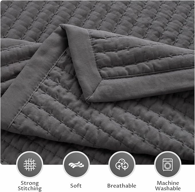KASENTEX King XL Quilt Set 108"x98" – Soft Washed 3-Layer Lightweight Bedspread, Minimalist Nordic Design, All-Season Spring & Summer Quilt Set (1 Quilt + 2 Pillow Shams),Tornado Dark Grey
