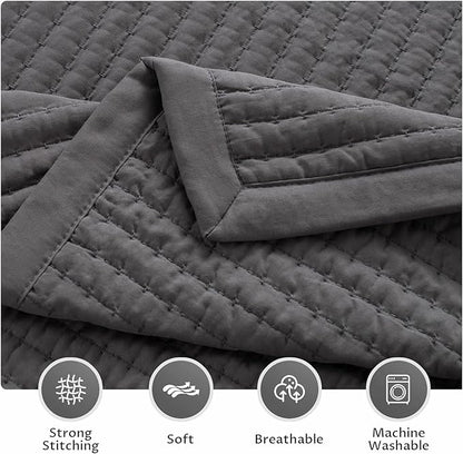 KASENTEX Queen XL Quilt Set 98"x98" – Soft Washed 3-Layer Lightweight Bedspread, Minimalist Nordic Design, All-Season Spring & Summer Quilt Set (1 Quilt + 2 Pillow Shams),Tornado Dark Grey