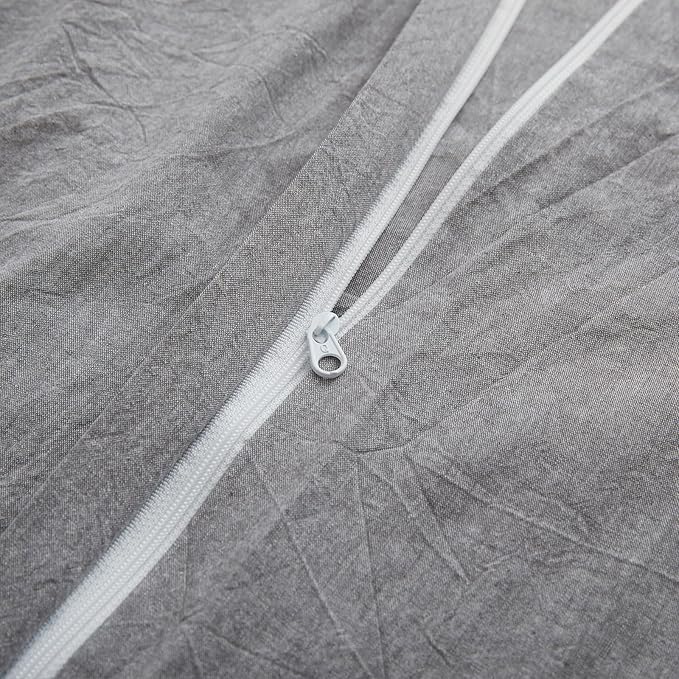 LOVQUE Light Grey Cotton Duvet Cover Queen Size, Linen Like Natural Bedding Set with Zipper Closure (No Comforter), 90x90 Inches
