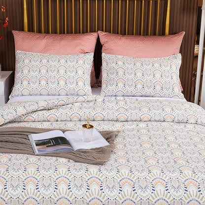 CLOTHKNOW Boho Aztec Queen Comforter Set Ivory Bedding Comforter Sets Geometric Bed Comforter with 2 x Pillow Cases