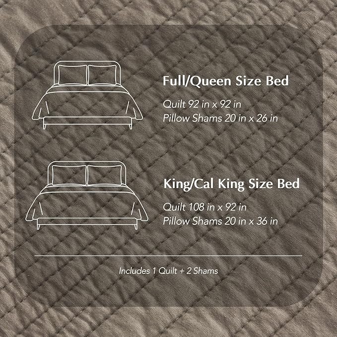 EVERGRACEHOME 100% Cotton Modern Lines Quilt Set King Size, Pre-Washed Soft Striped Coverlet Bedspread, 3 Piece Lightweight Bedding Set for All Season, with 2 Pillow Shams, Stone Taupe