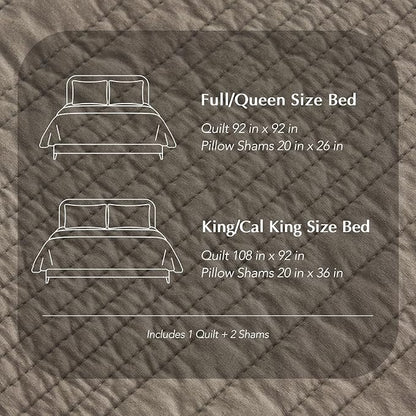 EVERGRACEHOME 100% Cotton Modern Lines Quilt Set King Size, Pre-Washed Soft Striped Coverlet Bedspread, 3 Piece Lightweight Bedding Set for All Season, with 2 Pillow Shams, Stone Taupe