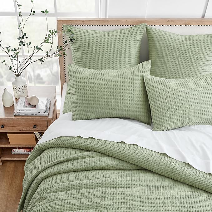 Levtex Home Mills Waffle Full Bedspread Set (100x104in) with 2 Pillow Shams (26x20in) - Desert Sage - 100% Cotton Full Size Bedspread Set - Lightweight, Soft, Pre-Washed