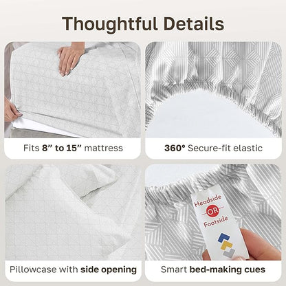 California Design Den Printed Twin XL Sheet Sets - 400 Thread Count, Natural 100% Cotton Sateen, Deep Pocket Extra Long Twin Sheets Set, and Durable Bedding Set - Taupish-Sage Crosshatch