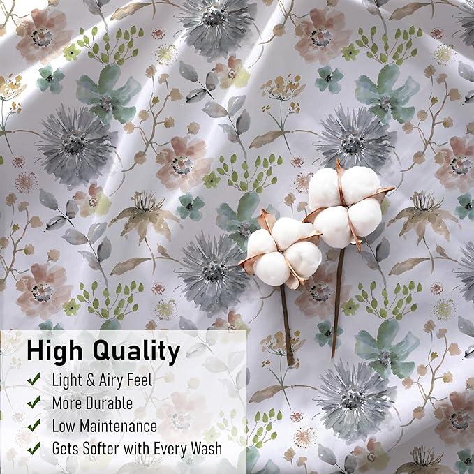 RUVANTI 100% Cotton Sheets – California King Percale Bedding, Cooling & Breathable Floral Design, Durable with a Crisp, Soft & Comfortable Feel, 14" Deep Pocket, 4-Piece Set, Dandelion Field