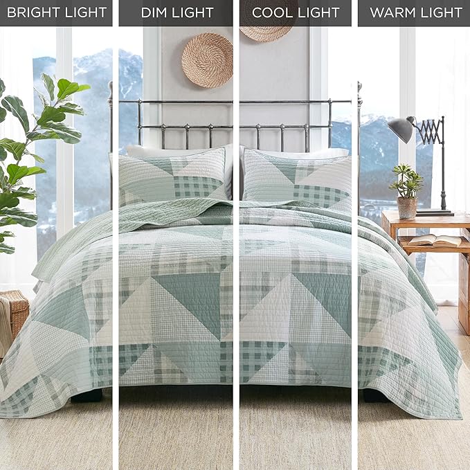 Woolrich Reversible Coverlet Set - Cottage Styling Reversed to Solid Color, All Season Lightweight Coverlet, Cozy Bedding Layer, Matching Shams, Oversized King/Cal King, Olsen Green | Reversible, Lightweight, All Season