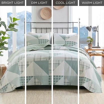 Woolrich Reversible Coverlet Set - Cottage Styling Reversed to Solid Color, All Season Lightweight Coverlet, Cozy Bedding Layer, Matching Shams, Oversized Full/Queen, Olsen Green | Reversible, Lightweight, All Season