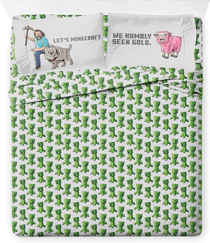 Jay Franco Kids Comforter Set Includes Sheets and Pillow Covers - Soft and Cozy Bed Set for Stylish Room Decor, Grey - Minecraft Movie, 7 Piece Full Size Bedding
