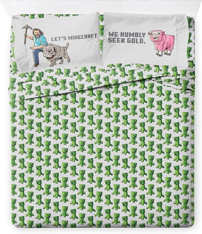 Jay Franco Kids Comforter Set Includes Sheets and Pillow Covers - Soft and Cozy Bed Set for Stylish Room Decor, Grey - Minecraft Movie, 7 Piece Full Size Bedding