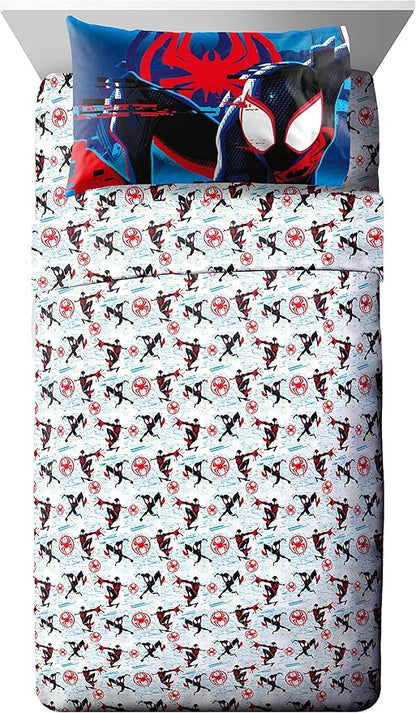 Marvel Spiderman Across The Spider-Verse Glitch 5 Piece Twin Size Bed Set - Includes Comforter & Sheet Set Bedding - Super Soft Fade Resistant Microfiber (Official Product)