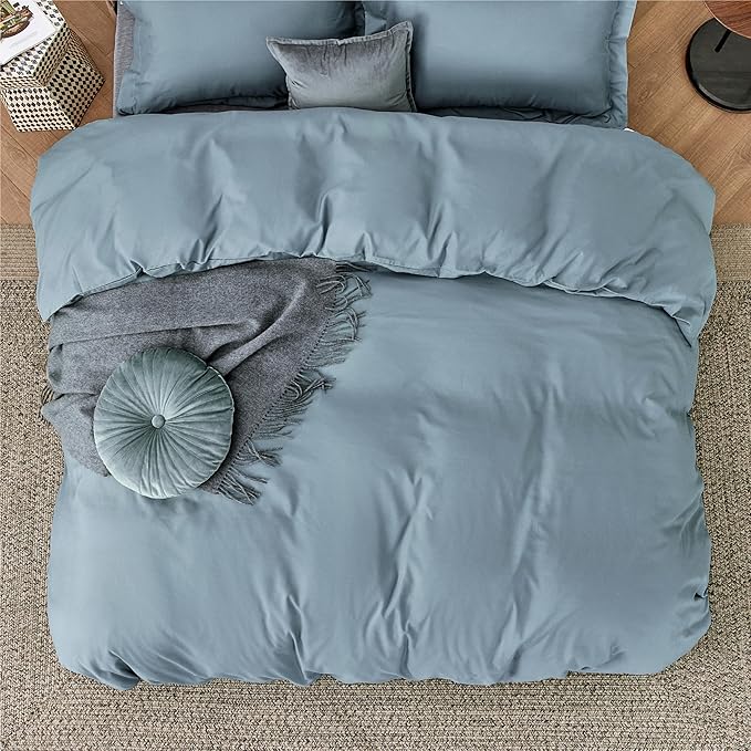 Bedsure Duvet Cover Full Size - Soft Double Brushed Bedding Set for Kids & Adults, Zipper Closure, 3 Pieces, Includes 1 Duvet Cover (80"x90") & 2 Pillow Shams, NO Comforter, Mineral Blue
