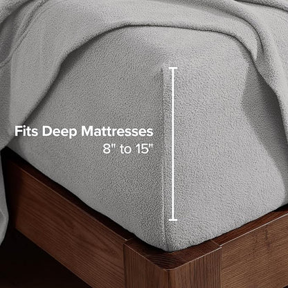 Bare Home Super Soft Fleece Sheet Set - Split Head Flex King Size - Extra Plush Polar Fleece, No-Pilling Bed Sheets - All Season Cozy Warmth (Split Head Flex King, Light Grey)