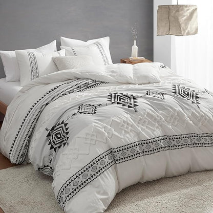 Oli Anderson Boho Duvet Cover Set Queen Size, Black and White Color Clash 3 PCS Microfiber Bedding Set, Durable and Super Soft Duvet Covers with Zipper and Ties, 90"*90"