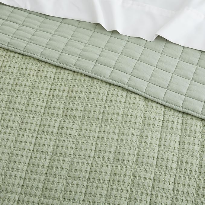 Levtex Home Mills Waffle Full Bedspread Set (100x104in) with 2 Pillow Shams (26x20in) - Desert Sage - 100% Cotton Full Size Bedspread Set - Lightweight, Soft, Pre-Washed