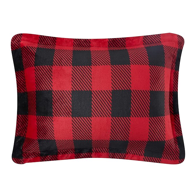 Basics 3-Piece Ultra-Soft Micromink Sherpa Bedding Set, Warm All Season Comforter, Full/Queen, Red Buffalo Plaid