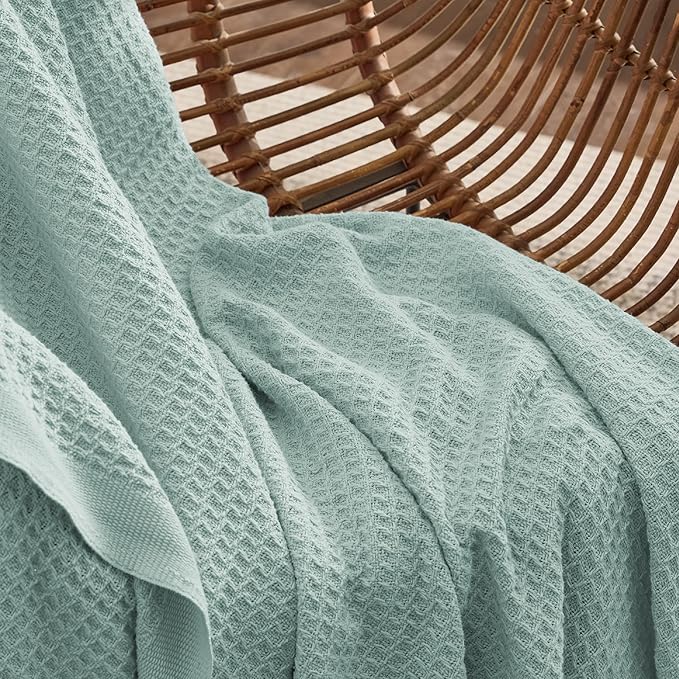 Bedsure Gentlesoft 100% Cotton Blanket King Size for Bed - Cooling Breathable and Soft for Spring Summer, Thick Cozy Waffle Weave Blanket Gifts for Women, Mint, 104x90 inches