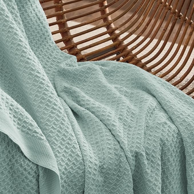 Bedsure Gentlesoft 100% Cotton Blanket Twin XL Size for College Dorm - Cooling Breathable and Soft for Spring Summer, Waffle Weave Twin Blanket for Bed, Dorm Room Essentials, Mint, 66x90 inches