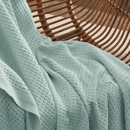 Bedsure Gentlesoft 100% Cotton Blanket Twin XL Size for College Dorm - Cooling Breathable and Soft for Spring Summer, Waffle Weave Twin Blanket for Bed, Dorm Room Essentials, Mint, 66x90 inches
