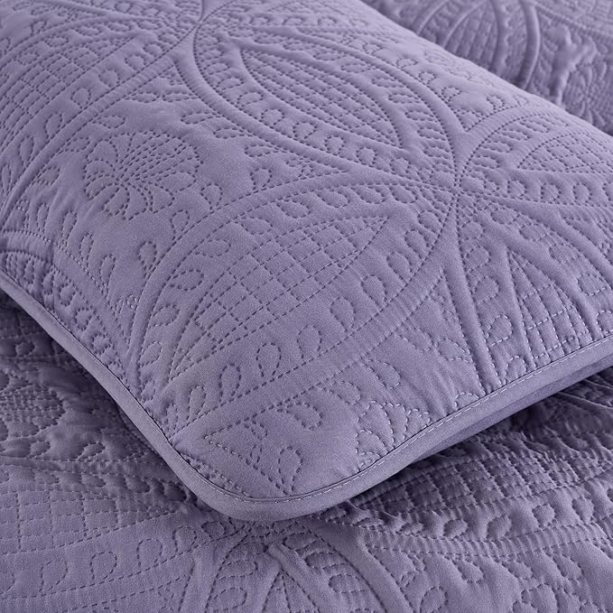 Chezmoi Collection Austin Queen Oversized Bedspread Set, 3-Piece Pinsonic Quilted Lightweight Microfiber Bedspread Coverlet, Dusty Purple | Oversized, Lightweight, Fade Resistant