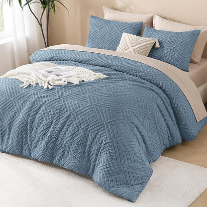 Andency Grayish Blue California King Comforter Set, 3 Pieces Grayish Blue Boho Bedding Set & Collections, Farmhouse Tufted Fluffy Bed Set for California King Bed (1 Comforter 104x96In, 2 Pillowcases)
