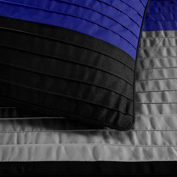 Chezmoi Collection Loft 8-Piece King Comforter Set, Gray/Blue/Black Luxury Striped Bedding for All Season