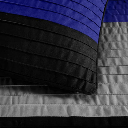 Chezmoi Collection Loft 8-Piece King Comforter Set, Gray/Blue/Black Luxury Striped Bedding for All Season