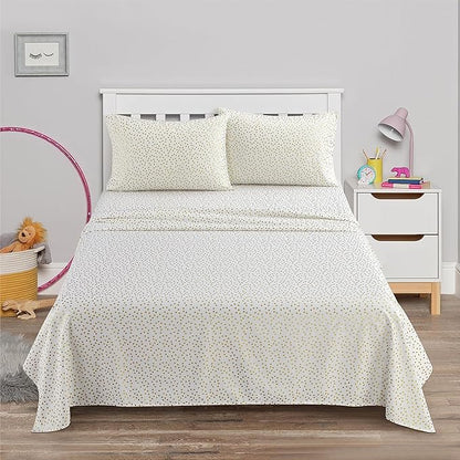Heritage Kids Full Sheet Set (4-Piece),Gold Dot Pattern, Soft & Durable Bedding for Kids, Cozy Microfiber Sheets with Fitted, Flat Sheet & 2 Pillowcases