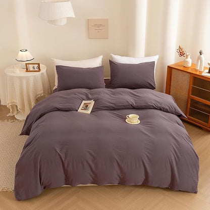 ECOCOTT Purple Duvet Cover Super Queen Size - 100% Washed Cotton Durable Soft Comfy Duvet Cover Set, 3 Pieces Duvet Cover with Zipper Closure (Purple, 98''x90'')
