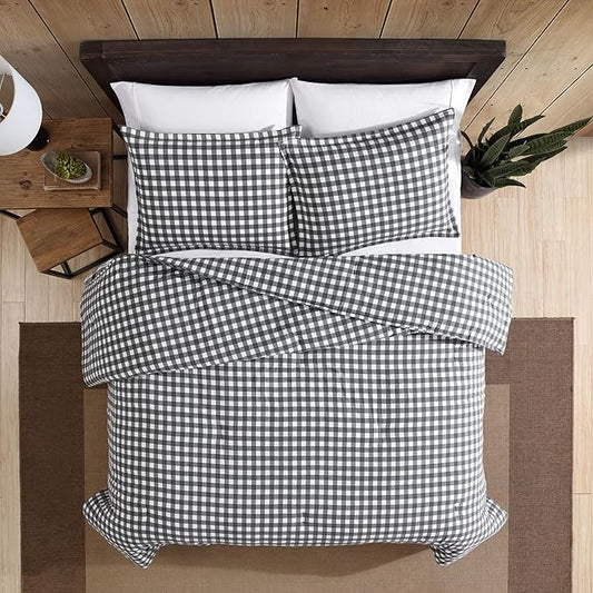 Eddie Bauer - Queen Comforter Set, Reversible Cotton Bedding with Matching Shams, Luxurious Bedding Set for Colder Months (Preston Grey, Queen)