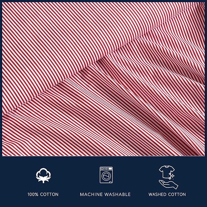 Nautica - Twin Sheet Set, Lightweight & Breathable Cotton Percale Bedding Set with Matching Sham(s), Crisp & Cool Bedding Essentials, Oeko-Tex Certified (Penny Pinstripe Red, Twin)
